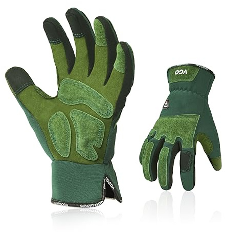 Vgo... Gants de jardinage cuir pour femmes, contre les épines, gants de travail jardinage de sécurité, protection anti-rayures,anti-abrasion(SL7471,Vert,10/XL,1Paire)