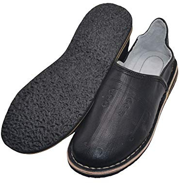 Marockanska babes eller sneakers Unisex äkta läder och gummisula - Bekväm och robust att bära inomhus eller utanför hemmet, Svart, 40 EU