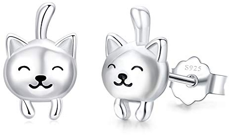Djur örhängen 925 sterlingsilver allergivänliga små söta djur smycken gåvor för barn flickor kvinnor, Katze Ohrstecker 10 mm, Sterlingsilver, Ingen ädelsten