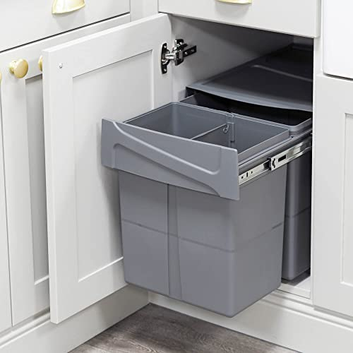 Handle & Home Under Counter Large Dark Grey Bin for 400mm Cabinet | 2 x 20L | Base Mounted