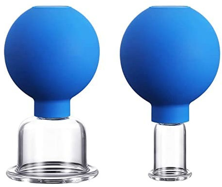 Set di coppettazioni per il viso in vetro, 2 pezzi, coppette in silicone per sottovuoto, tazze per aspirazione a vuoto per viso, pelle e spalle posteriori (blu)