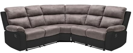 Vente-unique - Canapé d'angle Relax Gris et Noir en Microfibre et Simili TOLZANO