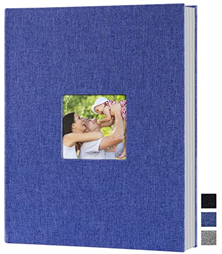 Benjia Album photo à pochettes A4 - Format portrait - 100 pages - Couverture en lin - Album photo à insérer pour 100 photos A4 - Bleu