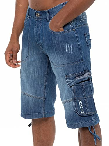 989Zé ENZO Mens Shorts EZS404 Raw Combat Cargo Pockets Casual Knee Length Denim Half Pants MSW 34