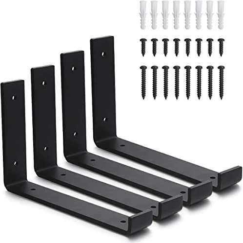 KAHEIGN 4 Pezzi Staffe per Mensole Resistenti, 23CM Staffa Angolare ad Angolo Retto a Forma di J Reggimensola Industriale per Mensole da Parete per Impalcature -con Viti e Tasselli Abbinati (Nero)