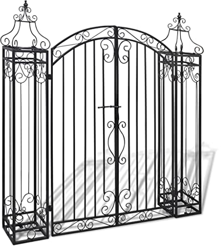 Gartentor Gartentür Eingangstor Pforte Metall in Antik-Optik, Gartenpforte Zauntor Rosenbogen mit Tor Pforte Metall, Schmiedeeisen 122x20,5x134 cm