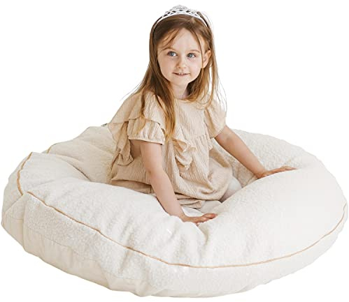 MINICAMP Large Kids Floor Cushion – Ultra Fluffy Washable Bean Bag Chair & Reading Pillow with Boucle Sherpa Cover – Soft Kids Lounger Floor Seat for Playroom, Bedroom or Nursery - Made in EU (Ecru)