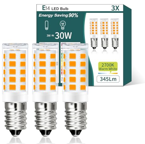 AmmToo E14 LED Warmweiss Birne, 3W 345LM 2700K LED Lampe, Glühbirne E14 ersetzt 30W Halogenlampen, Kein Flackern Kühlschranklampe Nicht Dimmbar, Led Mais Birne für Dunstabzugshaube Wandlampen