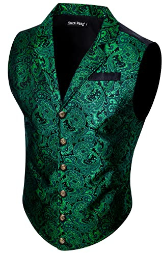 Barry.Wang Chaleco victoriano steampunk para hombre, estilo gótico, cachemira, formal, para festival, fiesta de Halloween, Verde esmeralda., S