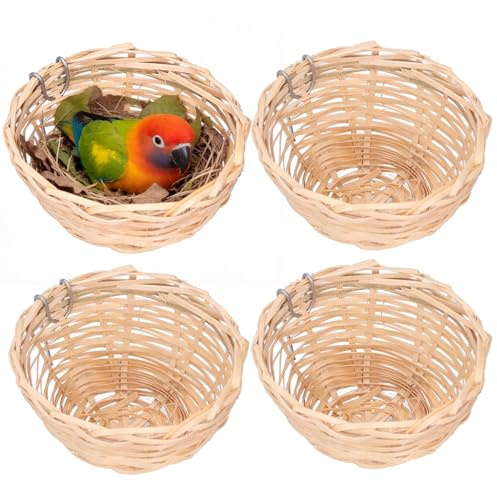 Natudeco 4 Nidi per Uccelli Fatti a Mano Casetta per Uccelli Robusto Ele Nido per Uccelli in bambù Forniture per Uccelli Gabbia per Uccelli con Gancio per Piccoli Pappagalli Canarini Cockatiels
