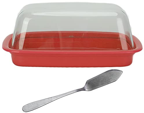 Mantequera Con Tapa, Mantequera Hermética Con Esparcidor De Cuchillos Bandeja De Mantequilla De Plástico Mantequera Mantequera Para Encimera Y Refrigerador(Red)