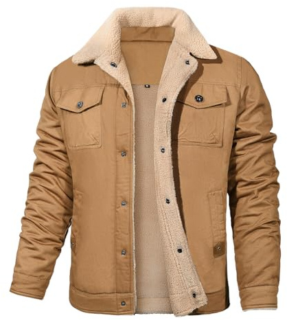 Voqeen Men's Winter Jacket Fleece Lined Lapel Collar Cargo Jacket Thermal Military Combat Coat Thick Trucker Jackets Windbreaker with 5 Pockets
