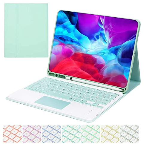 Funda con Teclado Español para iPad 10th Generation 2022 & 11th (A16, 2025) Pulgadas con Touchpad, Carcasa PU Delgada con 7 Colores Retroiluminados Teclado Bluetooth Inalámbrico Magnético (Green)