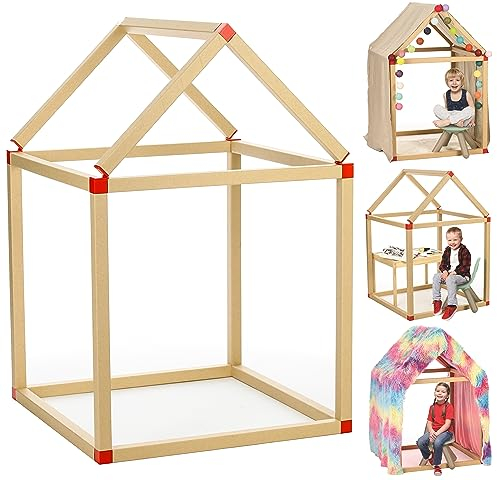 CASETTA, Casetta per bambini, Gioco educativo Montessori, da arredare con Luci e Tessuti. Robusta e Green, kit di tubi in cartone, gioco STEM, Tenda per bambini. Misure 86x86x131cm