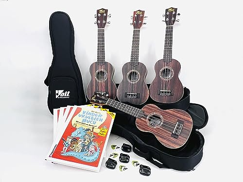 Voggenreiter VOLT Ukulelen-Set für die Schule, 16-teilig inkl. Taschen, für bis zu 4 Kinder, ab 6 Jahre