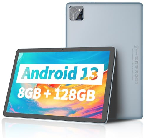 PRITOM 10 Inch Android 13 Tablets, 8GB(4+4), 128GB, expandable 1TB, 8000 mAh, WiFi Tablets, Qcta Core Processor, WiFi 6, Bluetooth, Gaming Tablet, Tablet PC,Grey Case