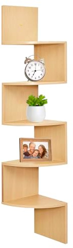 edihome, Libreria Angolare, Scaffale da Parete, 5 Ripiani, 123 x 19,2cm, Legno Natural, Mensole da Muro Design, Cucina, Camera (Legno)