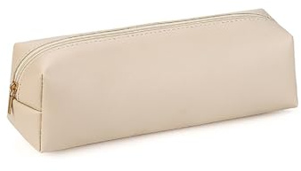 Yawdil Estudiante Material Escolar Gran Capacidad PU Cuero Lápiz Bolsa de Papelería Estuche de Almacenamiento Caja de Almacenamiento Cremallera Bolsa de Lápiz, beige, Beige