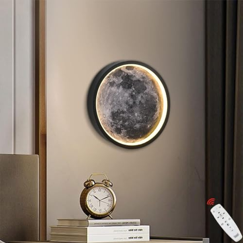 LED Wandleuchte Kinderzimmer Innen Wandlampe mit Schalter Mond Lampe Wand Nachttischlampe mit Kabel Kinder Wandleuchte Junge Mädchen Schlafzimmer Deckenleuchte Dimmbar mit Fernbedienung Wandlichter