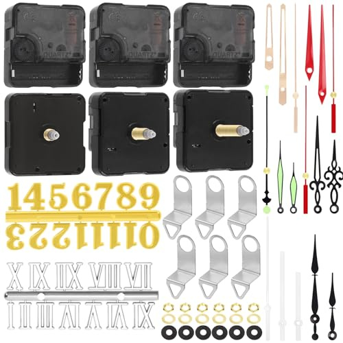 Swpeet 6 pares de 13mm/20mm/28mm Kit de mecanismo de movimiento de reloj, movimiento de reloj con ganchos, manecillas de reloj, material de montaje, números de reloj para reloj DIY