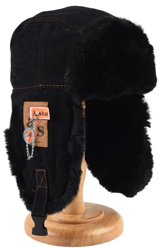 bomhys Russische Mütze Bombermütze Für Männer Und Frauen, Dick, Warm, Russische Uschanka-Pelzmütze, Männlich Und Weiblich, Winter-Trapper-Mütze, Ohrenklappen-Ski-Russische Mütze, Schwarz, 5