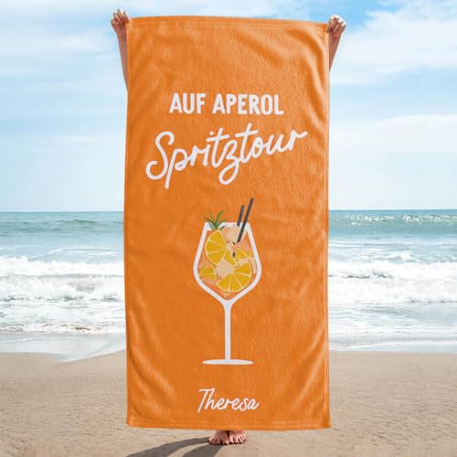 Firebox Personalisierbares Aperol Spritz Strandtuch – Handtuch mit Namen & Spruch – Weiches Mikrofaser-Baumwoll-Handtuch 140x70 cm – Geschenkidee für Frauen & Aperol-Fans – Sommer Must-Have