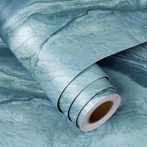 FunStick 40CM×6M Marmor Klebefolie Möbel Blau Tapete Selbstklebend Küche Schlafzimmer Blaue Möbelfolie Küchenfront Schrankfolie Schminktisch Waschbar Klebefolie Blau Küchenarbeitsplatte Marmor Folie