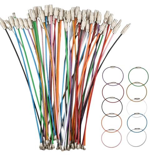 Shengxi 50 Pezzi Portachiavi Filo Acciaio Metallico, 15CM Anelli Portachiavi Colorato Portachiavi Cavo Acciaio per Appendere Etichette per Bagagli Chiavi Badge Tag ID (10 Colori)