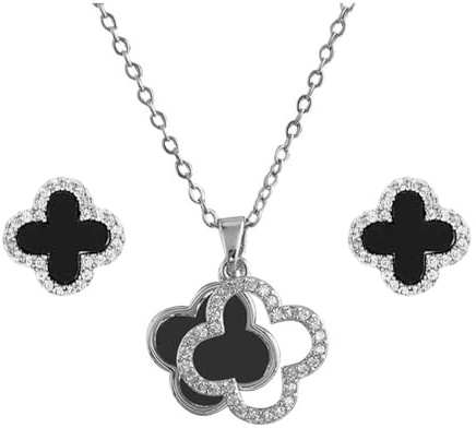 XIWCAFC Quadrifoglio Set di Gioielli da Donna,18K oro rosa Parure Gioielli Set Acciaio al Titanio Set di Collana e Orecchini Parure di Gioielli da Sposa Damigella d'Onore Regalo Dirndl Gioielli (B2)