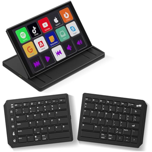 Touchscreen Keyboard with Stream Deck, Split Ergonomic Keyboard+8 Mini Screen Monitor, bluetooth, Macro keys trigger actions in apps and software like OBS, Twitch, YouTube and more, works with Mac/PC