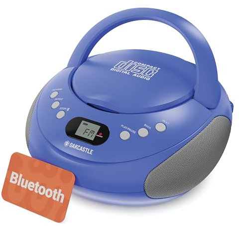 OAKCASTLE CD250 Boombox Bluetooth Portable | Contrôles faciles à Utiliser pour Enfants | Lecteur CD Portable avec Radio FM, 30 préréglages Radio, Affichage LED et Prise Casque (Bleu)