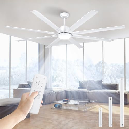 Airwit 183cm Extra Grande 8 Pale in Alluminio Ventilatore da Soffitto con Luce e Telecomando, Silenzioso Lampada Ventilatore Soffitto con Reversible DC Moteur per Esterno Gazebo, Stanza Grande