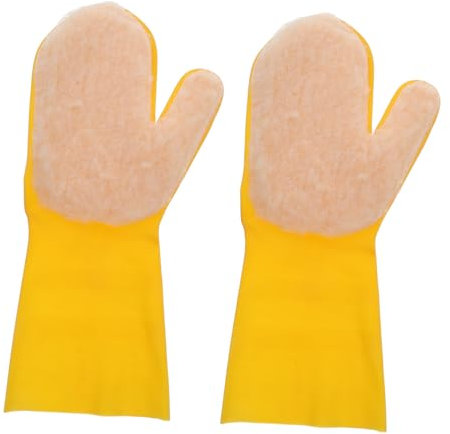 BESPORTBLE 2pcs Pool Cleaning Gloves Enhanced Grip Swimming Pool Hot Tub Scrubbing Mitts for Cold Weather Use Yellow with Textured Surface for Maximum Anti-slip Performance