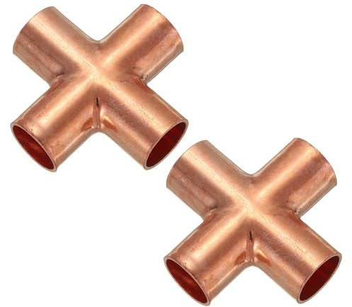 PATIKIL 3/4(19.05mm) Copper Cross Pipe Fitting, 2 Pcs 4 Way Welding Copper End Feed Equal Pipe Connector for Plumbing Air Conditioning Refrigeration
