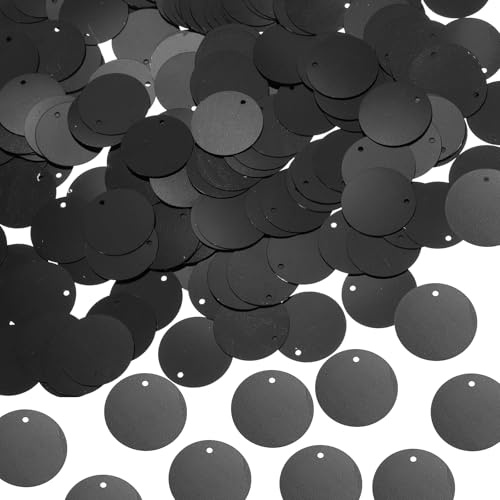 sourcing map 100 Pcs Flat Round Sequins 30mm/1.2 Inch Loose Paillettes Craft Sewing Sequins with Single Side Hole for DIY Embroidery Clothing Jewelry Making, Black