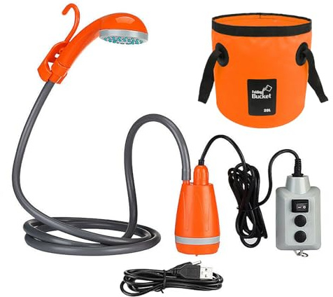 Cocoarm Campingdusche, Wiederaufladbare Tragbare Dusche für Camping, USB-Aufladung, Elektrische Tragbare Campingdusche für Reisen, Autowäsche, Haustierreinigung (Dusche mit