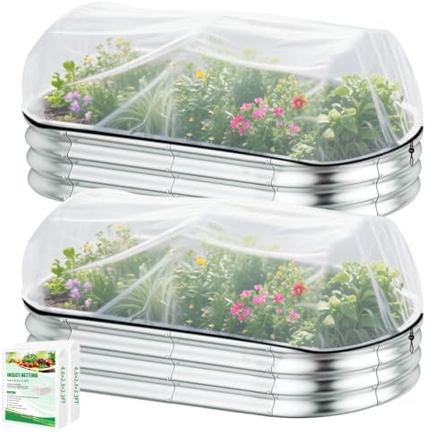 Garden Netting for Raised Beds, YTJ Raised Bed Bird Netting Pest Barrier Screen, UV -Resistant, Protect for Vegetables, Fruit & Flower Protection (2Pcs White, 4.6×2.3×2.3FT)