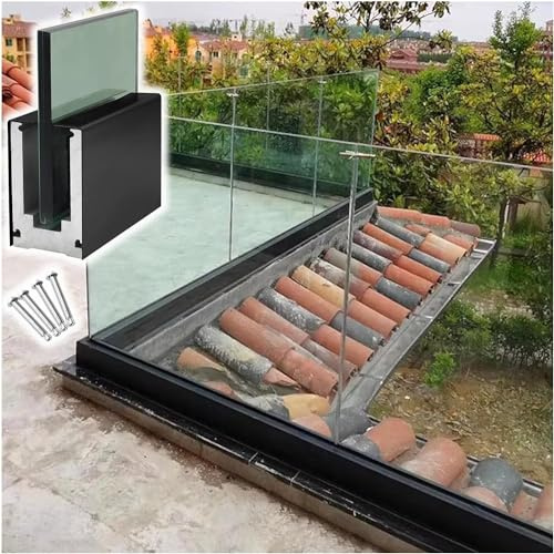 Sistema di ringhiera in vetro di alluminio nero 0,8 m per scale a bordo piscina Balaustre laterali pannelli in vetro Spigots per patii loft scale panche hotel soluzione di sicurezza durevole ed