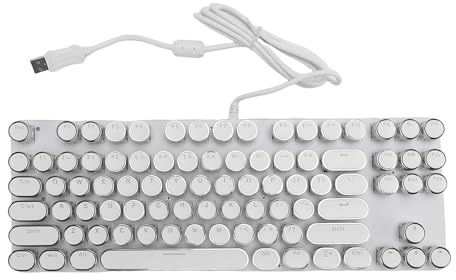 Jectse Clavier Mécanique rétro-éclairé RVB, Switch Blue Switch 87 Key Round Hat USB Gaming Clavier avec Effets D'éclairage Dynamique, Mécanisme de Commutateur Bleu pour Usage (White)