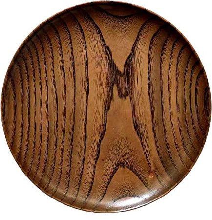 Plato redondo de madera maciza, platos de frutas de madera entera, platillo de madera, plato de servir postre, vajilla de madera, platos de cena