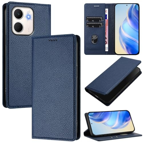 XINYEXIN Cover per Oppo A5x, Custodia Portafoglio in Pelle Cover Folio a Libro con Slot per Porta Carte Supporto Magnetica Flip Case - Blu scuro