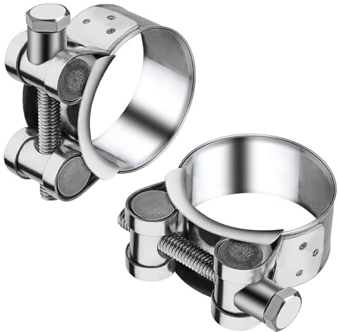 QZKJQDD 2 Pack Exhaust Clamp, T Bolt Hose Clamps, Heavy Duty Tube Clamps, 48-51mm Clamping Range, Sturdy T Pipe Adjustable Clips for Water, Gas Pipe, Automotive Tube