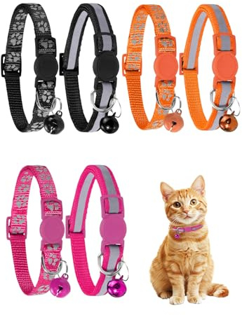 Diffaxy Juego de 6 collares reflectantes para gatos con cascabeles, collar seguro para gatos con cierre rápido y collares ajustables para gatos. Se adapta a todos los gatos domésticos.