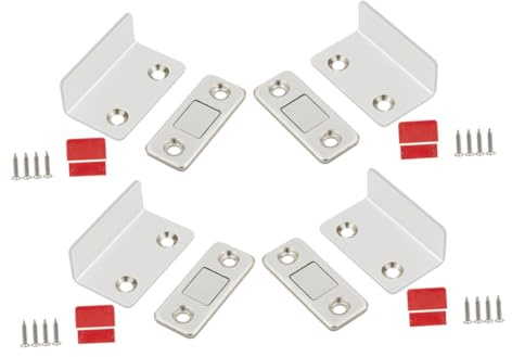 DOITOOL 4 set Chiudiporta Magnetici per Armadio in Acciaio Spesso Resistente alla Superficie Liscia e Lucidata Senza Foratura Adatti Porte e Sportelli Mobili Chiusura Magnetica Pratica ed