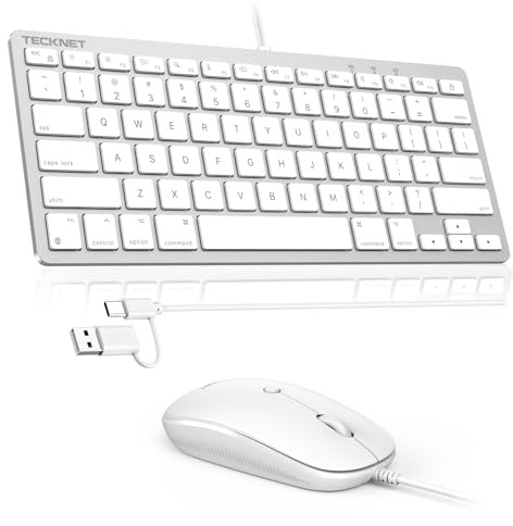 TECKNET Clavier filaire et souris compatible avec Mac, clavier avec double interface (Type-C et USB A), souris avec interface USB A pour MacBook Pro/Air, iMac, Mac mini/Pro, blanc