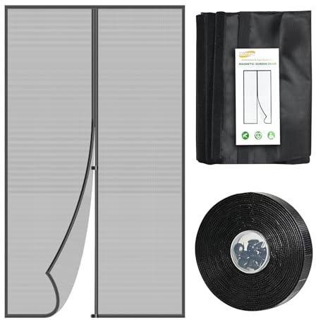 Magnetic Screen Door – 34 x 81 with Strong Magnets, Self Sealing Hands Free Mesh Curtain for Interior Door, Fits 32 x 80 Standard US Door, Keep Bugs Out, Pet and Kid Friendly, Easy Install, Black