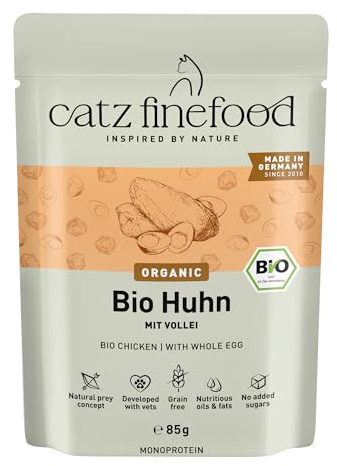 CATZ finefood Organic Bio Nourriture pour Chat au Poulet – Nourriture Humide monoprotéine de qualité Bio pour Chats – Alimentation adaptée à l'espèce avec 94% de Viande fabriquée en Allemagne (6 x 85