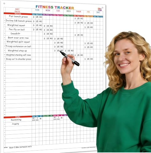 Calendrier hebdomadaire de remise en forme effaçable à sec, 61 x 91,4 cm | Poster tableau blanc avec suivi de l'exercice hebdomadaire et cardio, salle de gym à domicile