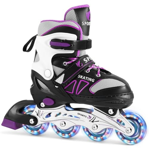 Pattini in linea per bambini regolabili, pattini a rotelle bambina per ragazze con ruote illuminate, pattini per ragazzi per sport indoor (Purple, S (EU28-32))