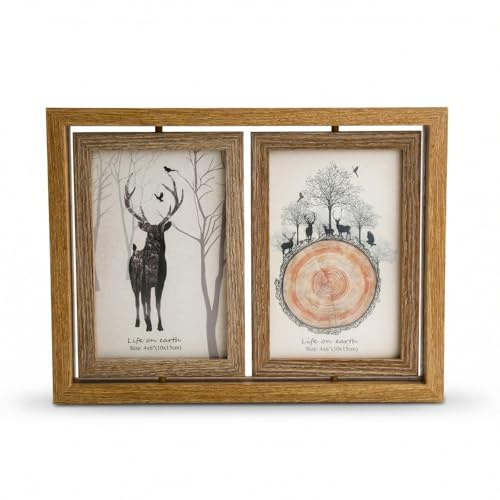 Ziyonix Marco de Fotos de Madera de Doble Cara 10 x 15 cm 360° Decoración Madera con Tapa Acrílica Marco de Fotos Giratorio de Madera para 2 a 4 fotos Boda Hogar Regalo la Vacaciones